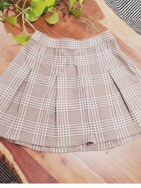 Hollister Tan Pleated Plaid Mini Knit Skirt